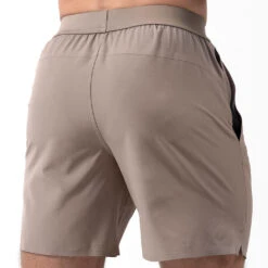 Performance Shorts - Taupe -Fitness Clothing Store 7 inch taupe back