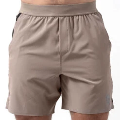 Performance Shorts - Taupe -Fitness Clothing Store 7 inch taupe front