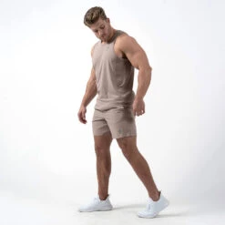 Performance Shorts - Taupe -Fitness Clothing Store 7 inch taupe life style