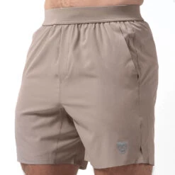Performance Shorts - Taupe -Fitness Clothing Store 7 inch taupe side
