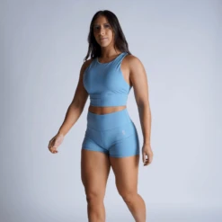 Revive High Neck Bra - Sky Blue 9 Revive High Neck Bra - Sky Blue -Fitness Clothing Store high neck bra blue full