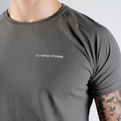 Slim Performance Tee - Charcoal -Fitness Clothing Store mens fit tee charcoal detail