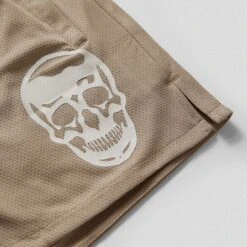 Mesh Training Shorts - Khaki 5 Mesh Training Shorts - Khaki -Fitness Clothing Store mesh shorts khaki white skull detail