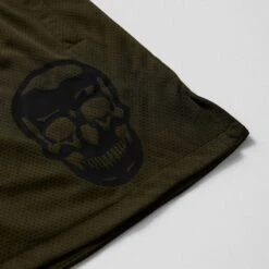 Mesh Training Shorts - OD Green -Fitness Clothing Store mesh shorts od green skull detail