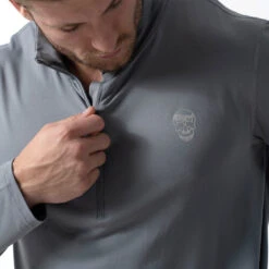 Performance Quarter Zip - Steel -Fitness Clothing Store performance 1 4 zip steel close up