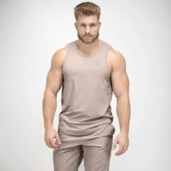 Performance Tank Top - Taupe -Fitness Clothing Store performance tank taupe full