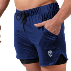 React Training Shorts - Navy 7 React Training Shorts - Navy -Fitness Clothing Store react traning shorts navy side