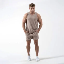 Performance Shorts - Taupe -Fitness Clothing Store shorts taupe full