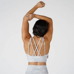 Revive High Neck Bra - White Camo -Fitness Clothing Store white camo bra back full