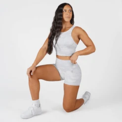 Revive High Neck Bra - White Camo -Fitness Clothing Store white camo bra kneel