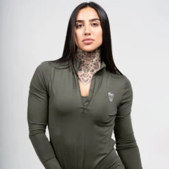 Women's Performance Quarter Zip - OD Green -Fitness Clothing Store womens performance 1 4 zip green detail