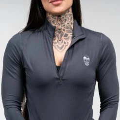 Women's Performance Quarter Zip - Obsidian -Fitness Clothing Store womens performance 1 4 zip obsidian detail
