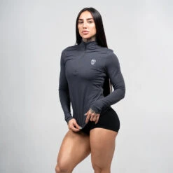 Women's Performance Quarter Zip - Obsidian -Fitness Clothing Store womens performance 1 4 zip obsidian side
