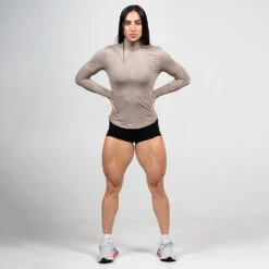 Women's Performance Quarter Zip - Taupe -Fitness Clothing Store womens performance 1 4 zip taupe full