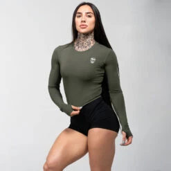 Women's Performance Long Sleeve - OD Green -Fitness Clothing Store womens performance long sleeve green side