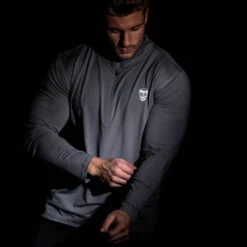 Performance Quarter Zip - Steel -Fitness Clothing Store zip steel detail